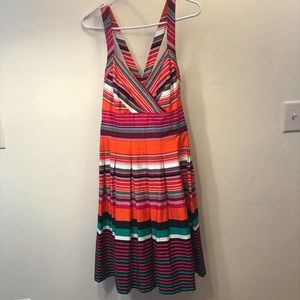 Calvin Klein Fit & Flare Striped Cross Back Dress